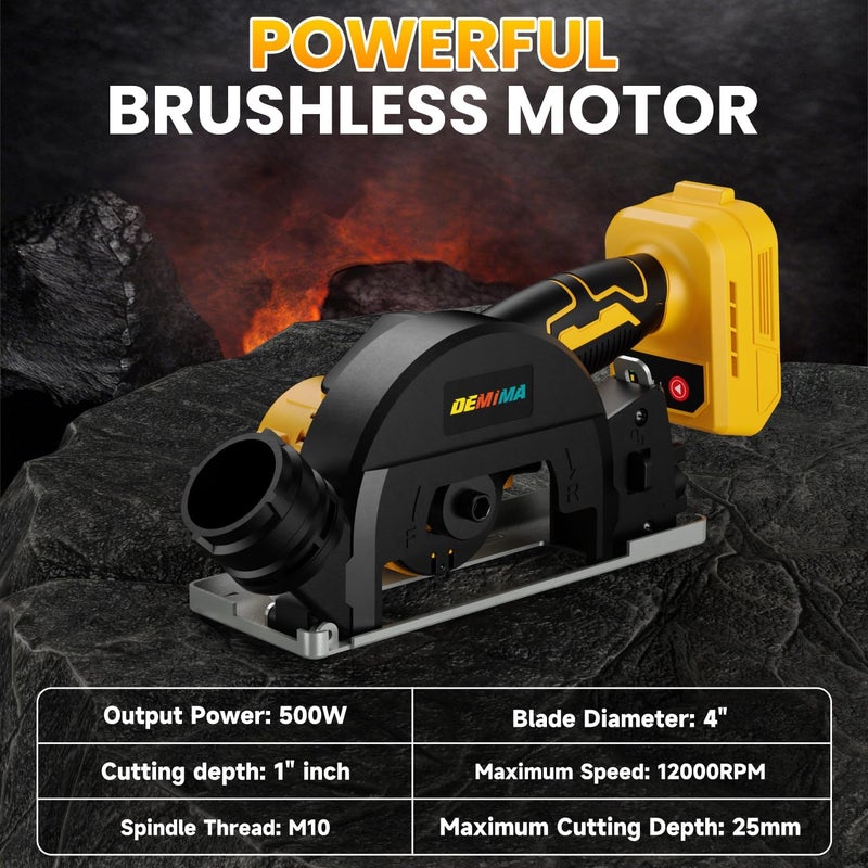 DEMIMA 4" Brushless Cordless Cut-Off Tool Compatible with Dewalt 20V MAX Battery, 500W mini Saw Up to 12000RPM with 6 Cut Off Wheel, 4" Blades & Base Plate for Metal, Wood, Tile and Plastic (No Battery) - Image 3